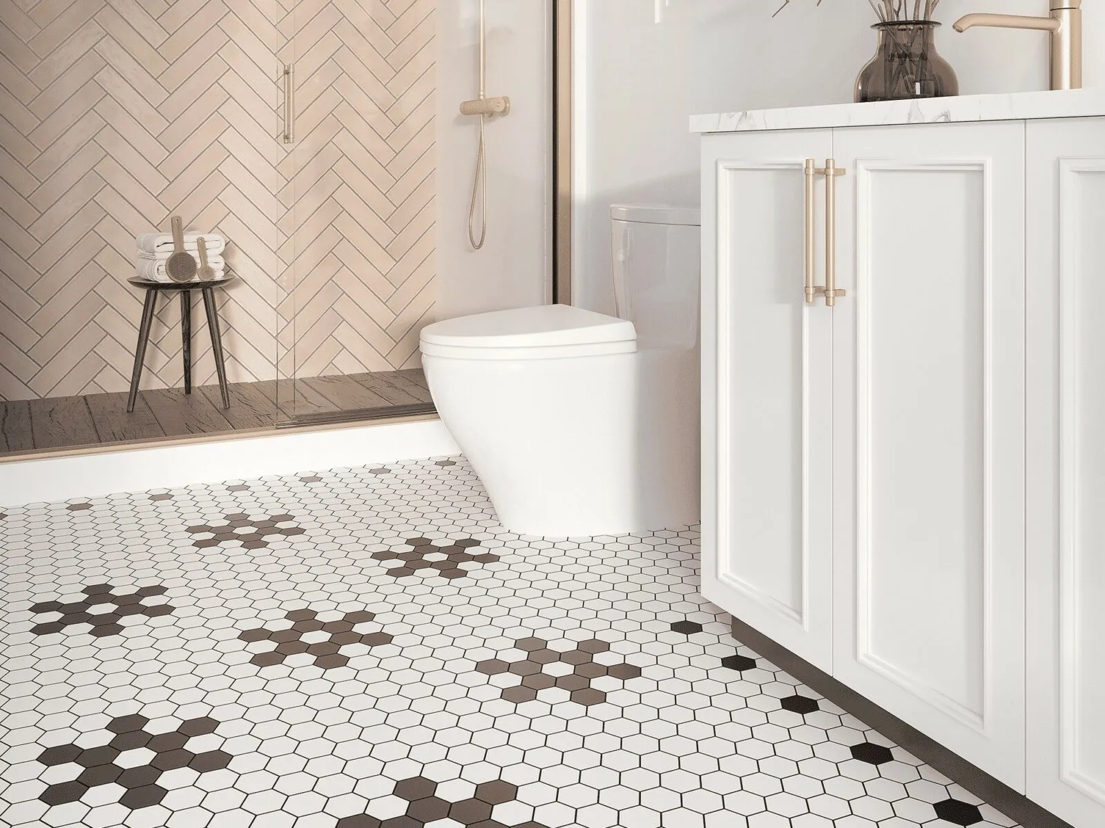 Elements_White_Black_Hex_Msc_Ripple_Rose_Bathroom White Black Hex Ripple Rose Tile | The Floor Shoppe
